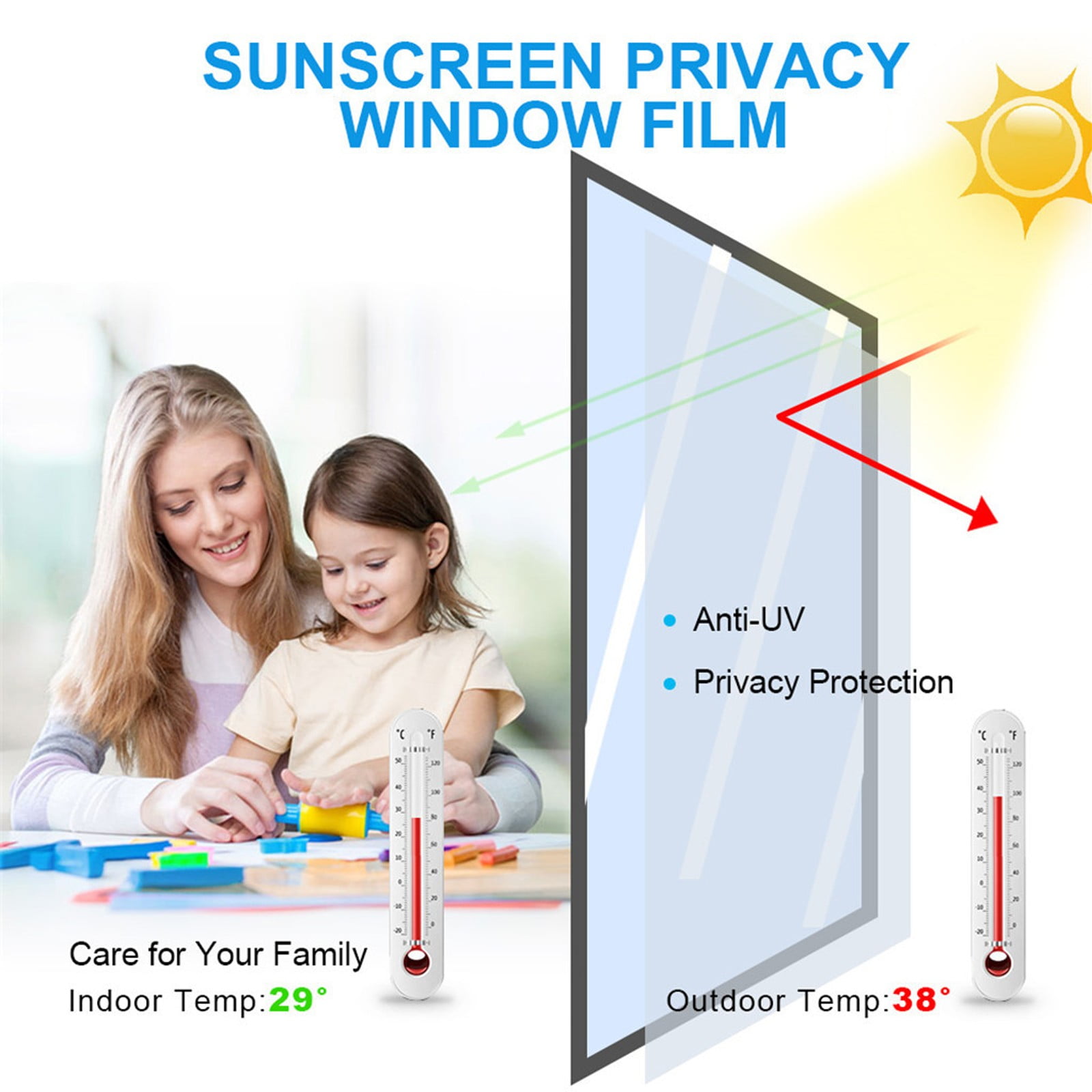 Sun Blocking Window Film Heat Reflective One Way Mirror Film Anti Heat Indoor Window Tint Privacy Film See Out not in Window Cling 19.7 x 39.37 Inches