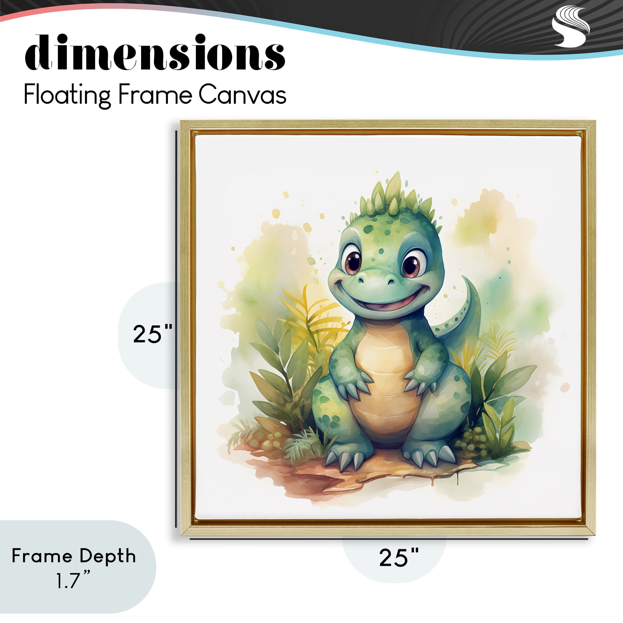 Stupell Industries Crafty Smiling Dinosaur Gold Framed Floater Canvas Wall Art, design by Steve Hunziker