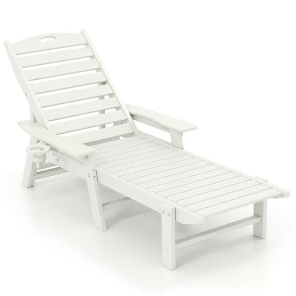 Kepooman Outdoor Chaise Lounge, Outdoor Lounge Chair,Patio Chaise Lounge Chair with 4 Position Backrest-White