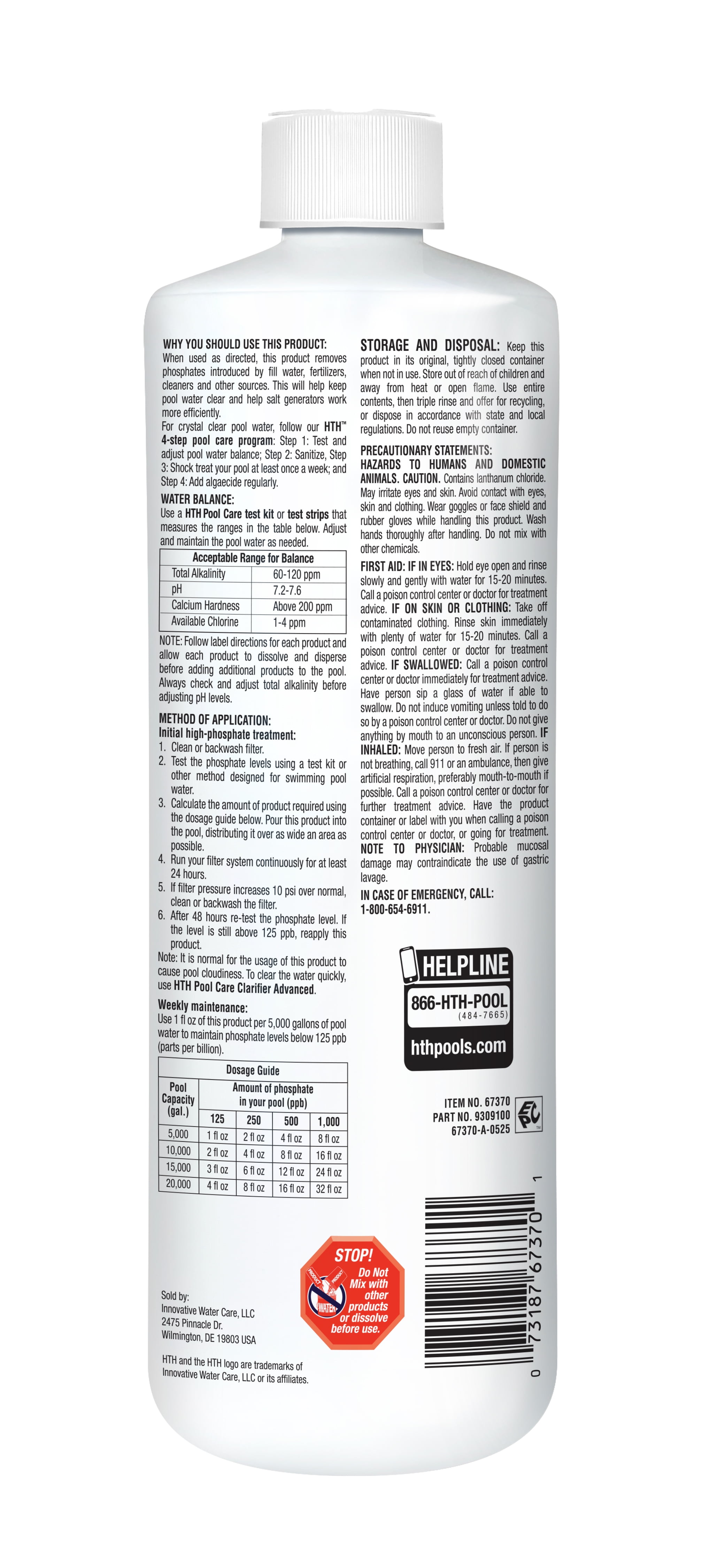 HTH Pool Care Phosphate Remover — Concentrated Liquid, 28 oz — Pool Phosphate Remover to Reduce Phosphates and Help Prevent Algae in Swimming Pools