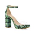 thumbnail image 1 of BLISSFUL STEP Sandales à Talons Blocs à Plateforme Transparente Imprimées pour Femmes Vert 7, 1 of 7