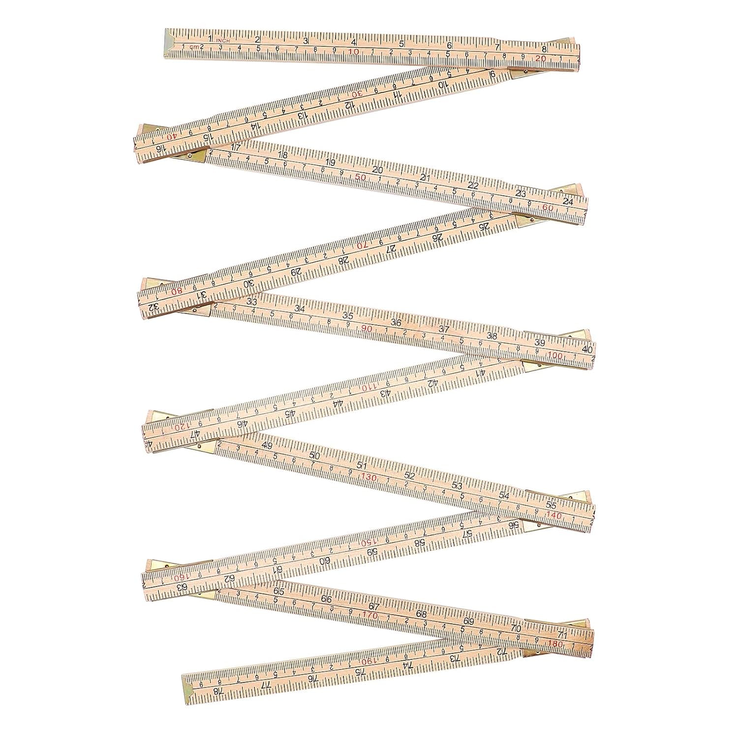 ABCISI 2 Pack Wood Folding Rule for Carpenters, 6.5FT/2M Hardwood Foldable Ruler with Brass Hinges | Portable Yard Stick with Easy-Read Inch & Metric Measurements