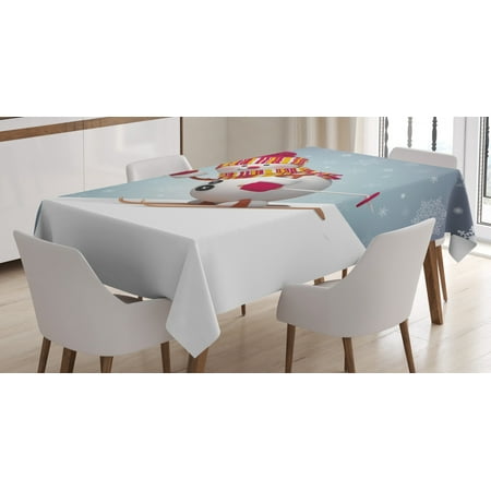 

Snowman Tablecloth Skiing Snowman in 3D Style with Ornate Snowflakes Winter Outdoors Activity Fun Rectangular Table Cover for Dining Room Kitchen 60 X 90 Inches Multicolor by Ambesonne