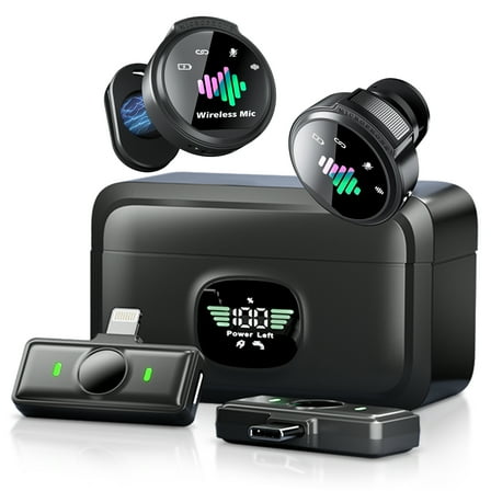 Skdwakiz Wireless Lavalier Microphone for iPhone and Android, Mini Microphones with Charging Case - 80 Hour Battery Life, Magnetic Clip Lapel Mic for Video Recording