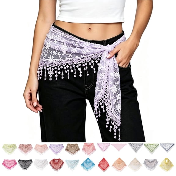 GILIGEGE Women Lightweight Soft Floral Sheer Lace Waist Scarf Floral Embroidered Mesh Bandana Cover Up Wrap Skirts Asymmetrical Hip Scarf Belt Boho Y2k for Beach Daily Outfits Light Violet One Size