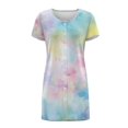 thumbnail image 4 of FKELYI Colorful Tie-Dye Print Women Pajama Dress Button Down Nightgowns Sleepwear Dress Breathable Nightdress Short Sleeve House Dress for Summer Spring Nightwear Dress, 3XL, 4 of 6