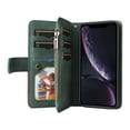 thumbnail image 3 of Multifunctional Case for iPhone XR,[RFID Blocking] 9 Credit Cards Holder with Wrist Strap, Premium PU Leather Zipper Wallet Purse Magnetic Flip Phone Cover For iPhone XR, Green, 3 of 12