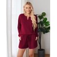 thumbnail image 2 of Ekouaer Pajama Set for Women Waffle Knit Lounge Sets Long Sleeve Top and Shorts Sleepwear Matching Loungewear, 2 of 6