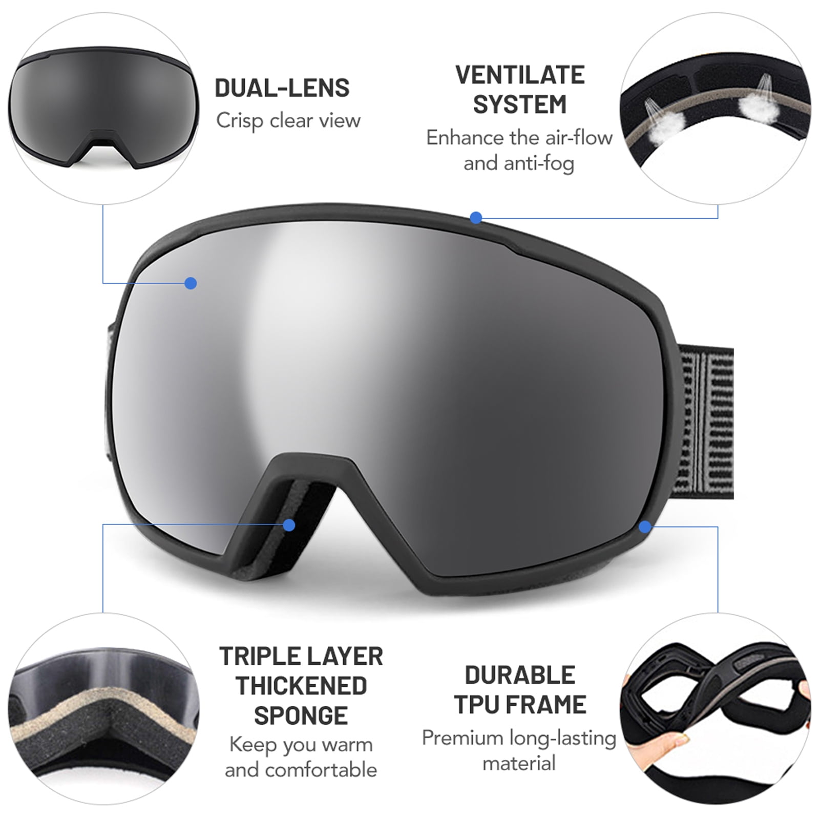 Fog Shock Resistance Ski Goggles For Men Women Anti Fog UV Protection Snow Goggles
