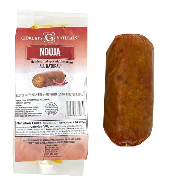 Giorgio’s Naturals 'Nduja - Handcrafted Spreadable Salami, Authentic Italian Salami, Charcuterie Meat Spread, 5 Oz