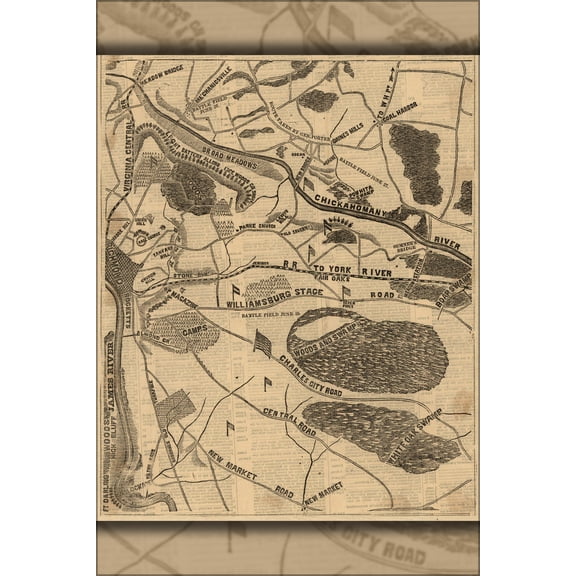 24"x36" Gallery Poster, map McClellans operations Richmond virginia 1862
