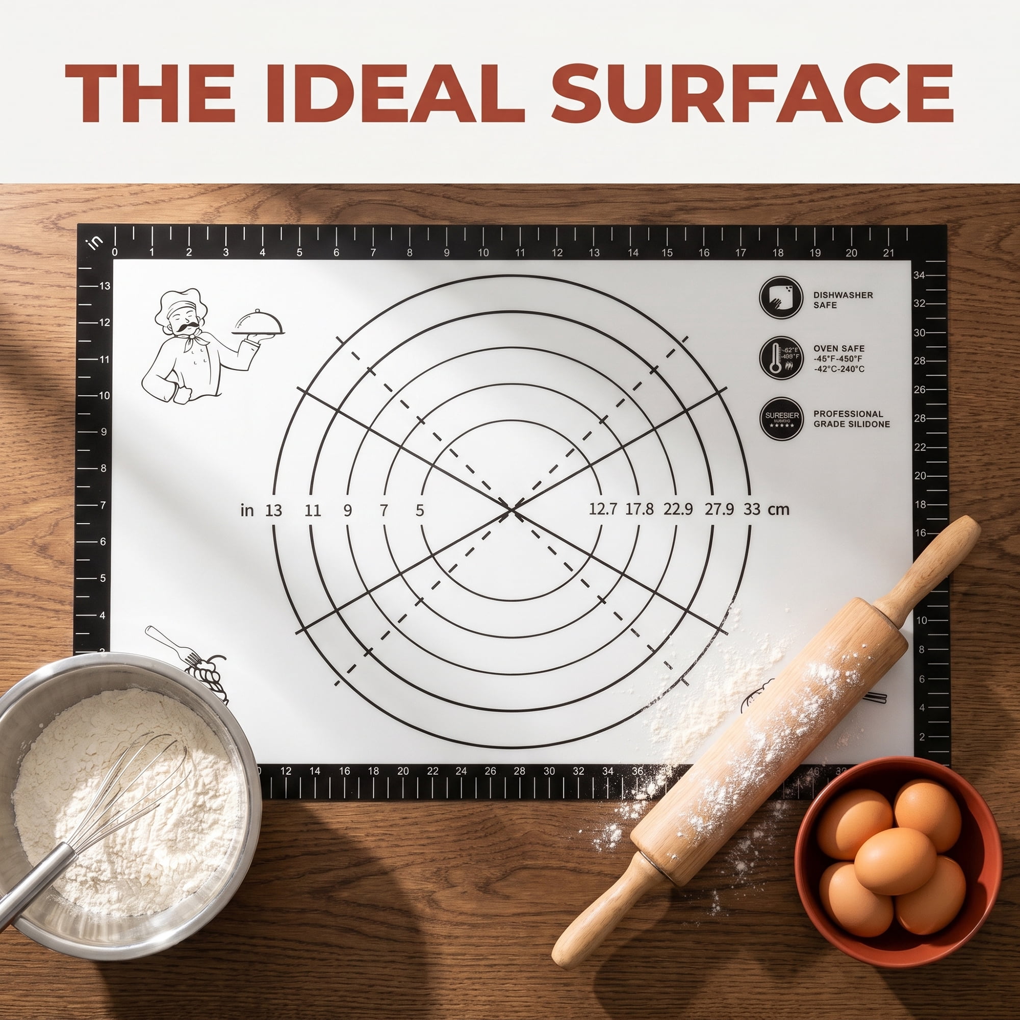 Unique Bargains Thickened Silicone Pastry Baking Mat with Measurements Black 15.7"x23.6"