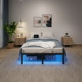 thumbnail image 4 of Bed Frame with USB Charging Station, King Bed Frame with LED Lights, Platform Bed Frame with Heavy Duty Steel Slats, 14" Storage Space Beneath Bed, 4 of 9