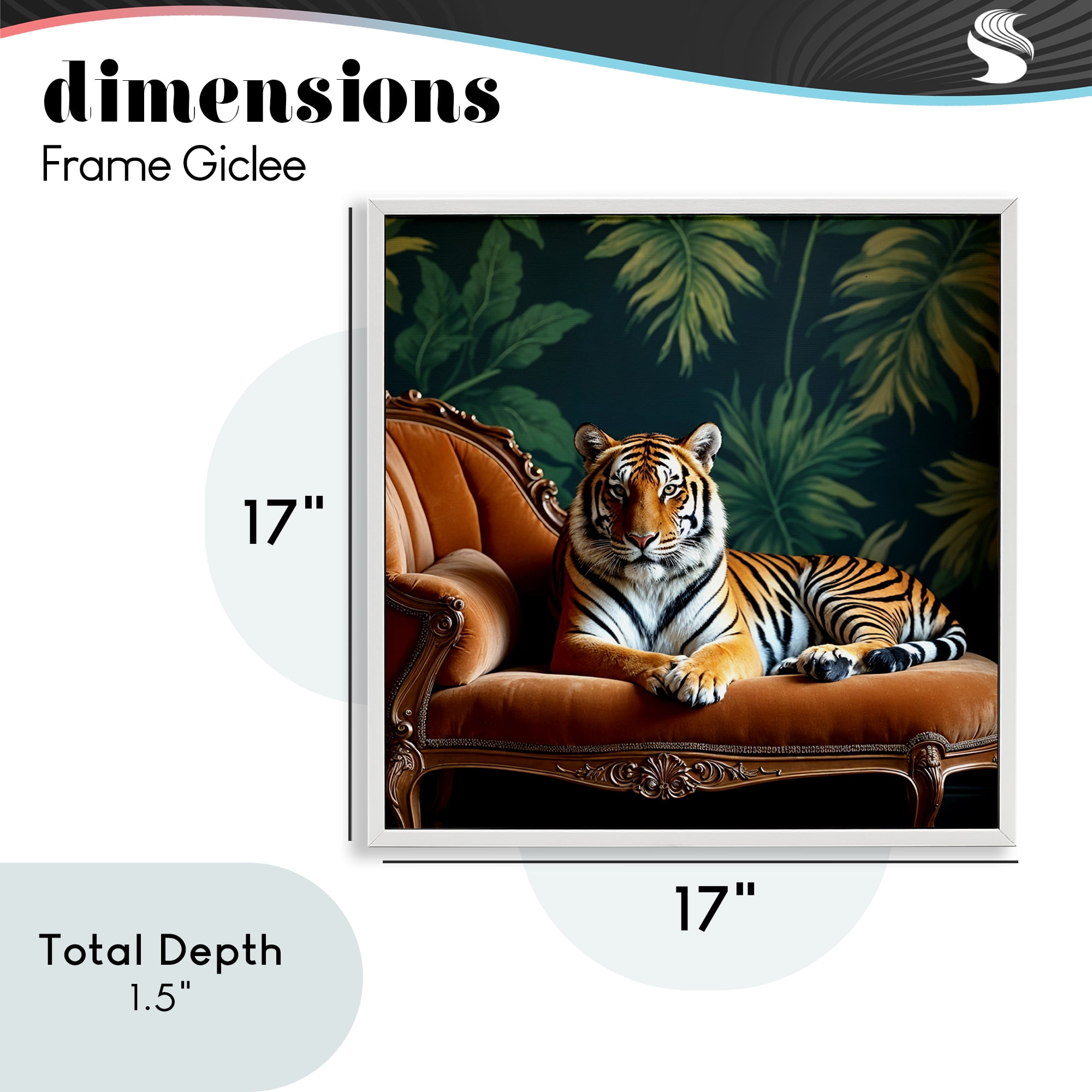 Tiger Lounging on Chaise White Framed Giclee Art, design by Lettered and Lined