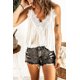 thumbnail image 4 of ABPHQTO Top de tirantes con cuello en V y volantes de empalme de encaje blanco para mujer, 4 of 5