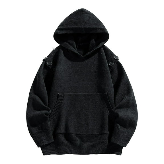 qelini Sweater Hoodie for Men Detachable Sleeve Hooded Knitted Sweaters Button down Pullover Tops Baggy Trendy Outerwear