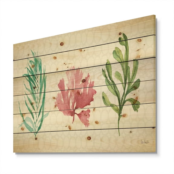 Designart 'Botanical Mixed Green Leaves II' Farmhouse Print on Natural Pine Wood