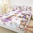 thumbnail image 3 of Manfei Purple Elf Princess Bed Sheets,Cute Fox Mouse King Sheets,Cartoon Moushroom House Sheet Set For Girls,Luxury Bedroom Decor,4 Pieces, 3 of 7