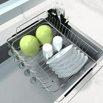Dish Drying Rack, Expandable Stainless Steel Drainers for Kitchen Counter, Over The Racks with Utensil Holder， Silver