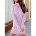 thumbnail image 5 of Long Sleeve Womens Cable Knit Sweater Dress Bodycon Turtleneck Mini Fall Winter Knit Wear, 5 of 6