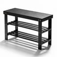 thumbnail image 5 of Zimtown 28''W 3 Tier Solid Bamboo Shoe Bench Storage Racks Seat Organizer for Entryway Hallway, Black, 5 of 18