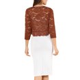 thumbnail image 3 of MODA NOVA Juniors Casual 3/4 Sleeve Sheer Lace Floral Open Front Shrug Top, 3 of 6