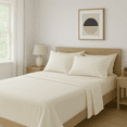 thumbnail image 1 of Comfy Bamboo World Series 90gsm 4pc Microfiber Bedsheets Sheet Set, Queen Size Bed, Cream, 1 of 5