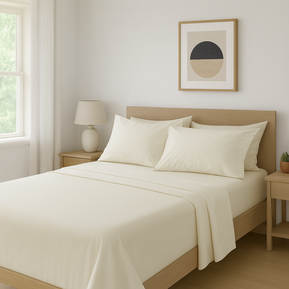 Comfy Bamboo World Series 90gsm 4pc Microfiber Bedsheets Sheet Set, Queen Size Bed, Cream