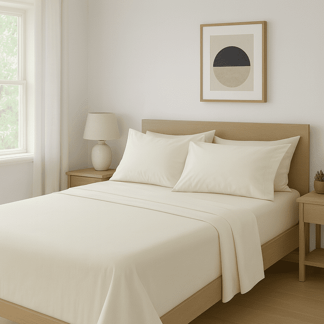 Comfy Bamboo World Series 90gsm 4pc Microfiber Bedsheets Sheet Set, Queen Size Bed, Cream