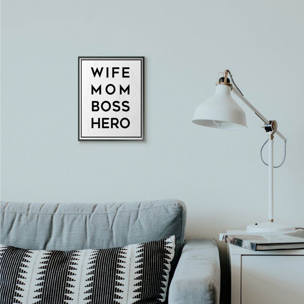 Stupell Industries Wife Mom Family Home Inspirational Word Black And White Design Framed Giclee Texturized Art by Anna Quach