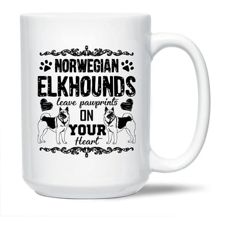

Norwegian Elkhound Tea Cup For Family / Friends Norwegian Elkhound Leave Pawprints On Your Heart White Ceramic Mug Norwegian Elkhound Decorative Cup Norwegian Elkhound Travel Coffee Mug 15 Oz.