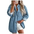 thumbnail image 2 of Denim Shirts for Women 2025 Fall Winter Long Sleeve Button Down Collared Casual Jean Shirt Blouse Tops, 2 of 8