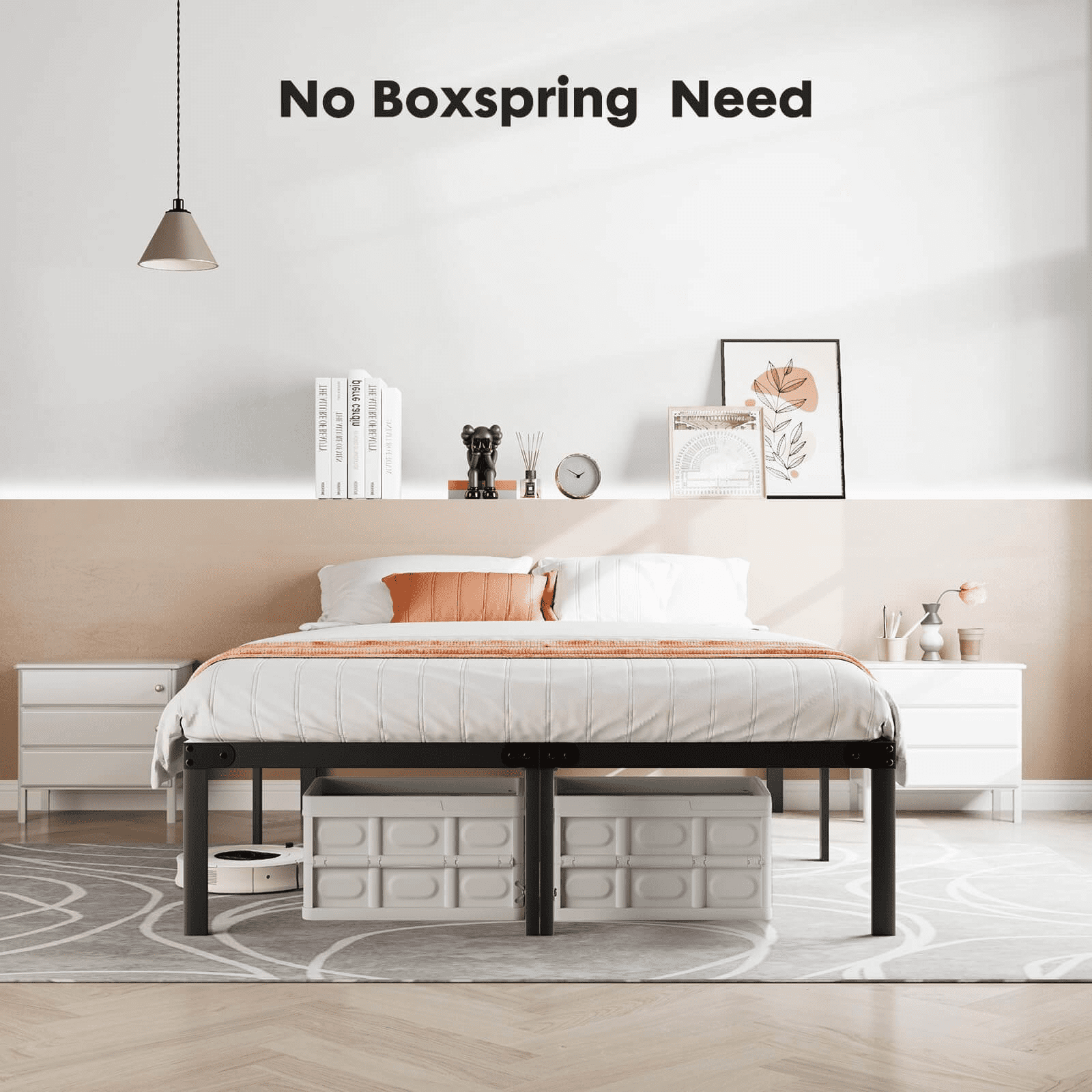 MAYEERTY 14" Queen Metal Bed Frame - Heavy Duty, Underbed Storage, No Box Spring, Black