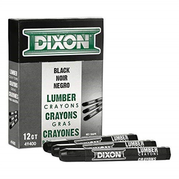 DIXON Industrial Lumber Marking Crayons, 4.5\" x 1/2\" Hex, Black, 12