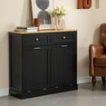 thumbnail image 3 of Double Tilt Out Trash Cabinet with Charging Station, Upgrade Wooden Free Standing Trash Cabinet with Outlet, Recycling Cabinet with Hideaway Drawer, 20 Gallon Tilt Out Trash Cabinet(Black), 3 of 7