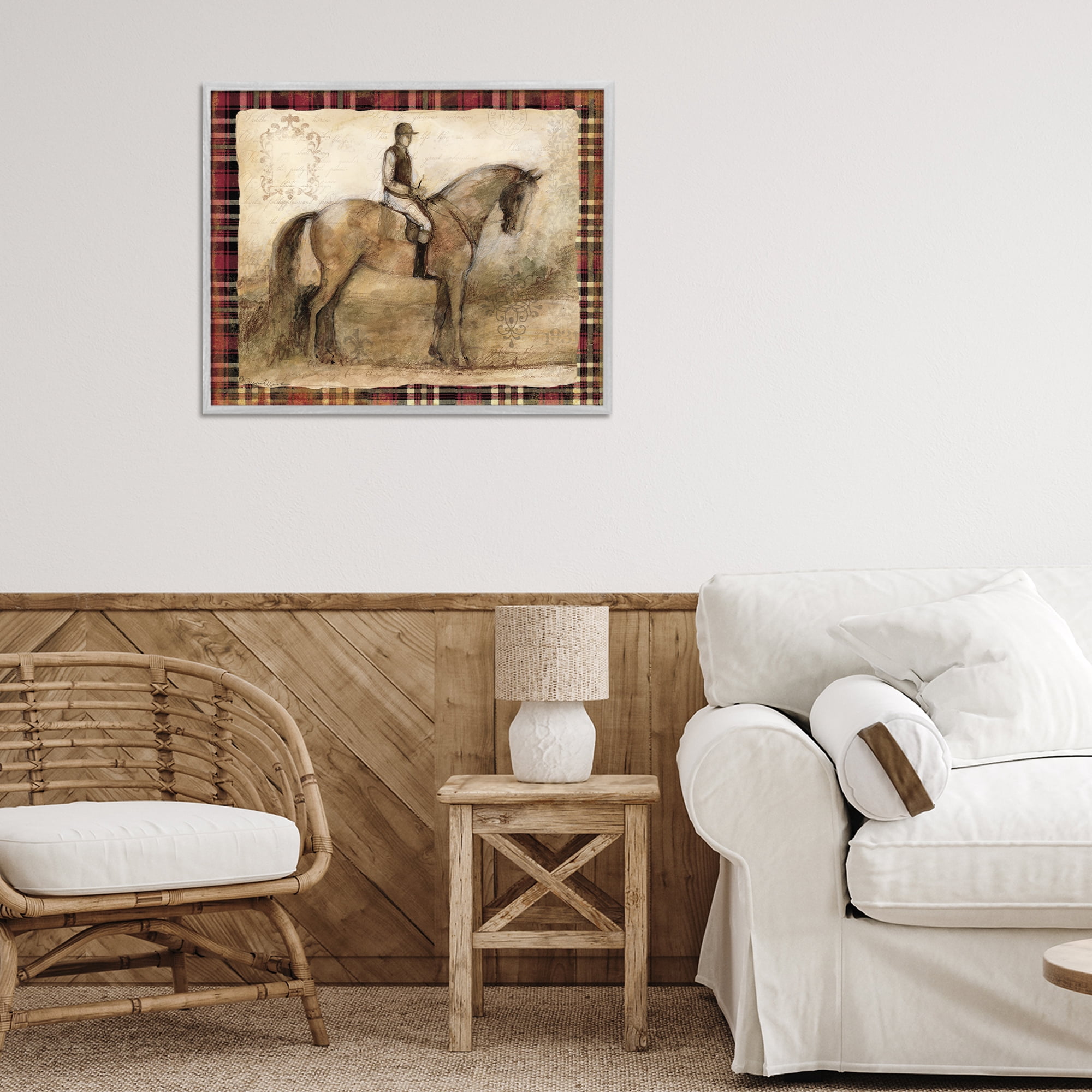 Stupell Industries Horse With Jockey & Plaid Gray Framed Giclee Art, design by Susan Winget