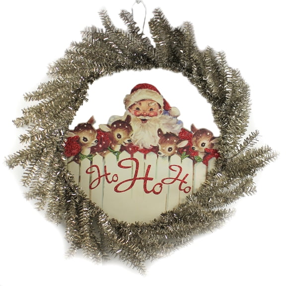 Primitives by Kathy Retro Santa Tinsel Wreath