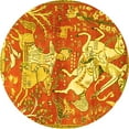 thumbnail image 1 of Ahgly Company Machine Washable Indoor Round Animal Yellow Traditional Area Rugs, 4' Round, 1 of 4