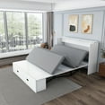 thumbnail image 4 of 57-Inch Full Size Murphy Bed with Storage Drawers and Charging Cabinet - Foldable Panels, Swivel Wheels, Noise-Free (Guest Room/Living Room/Office), White, 4 of 9