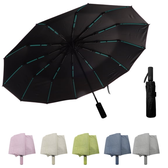 Unique Bargains Automatic Collapsible Windproof Folding Umbrella Black