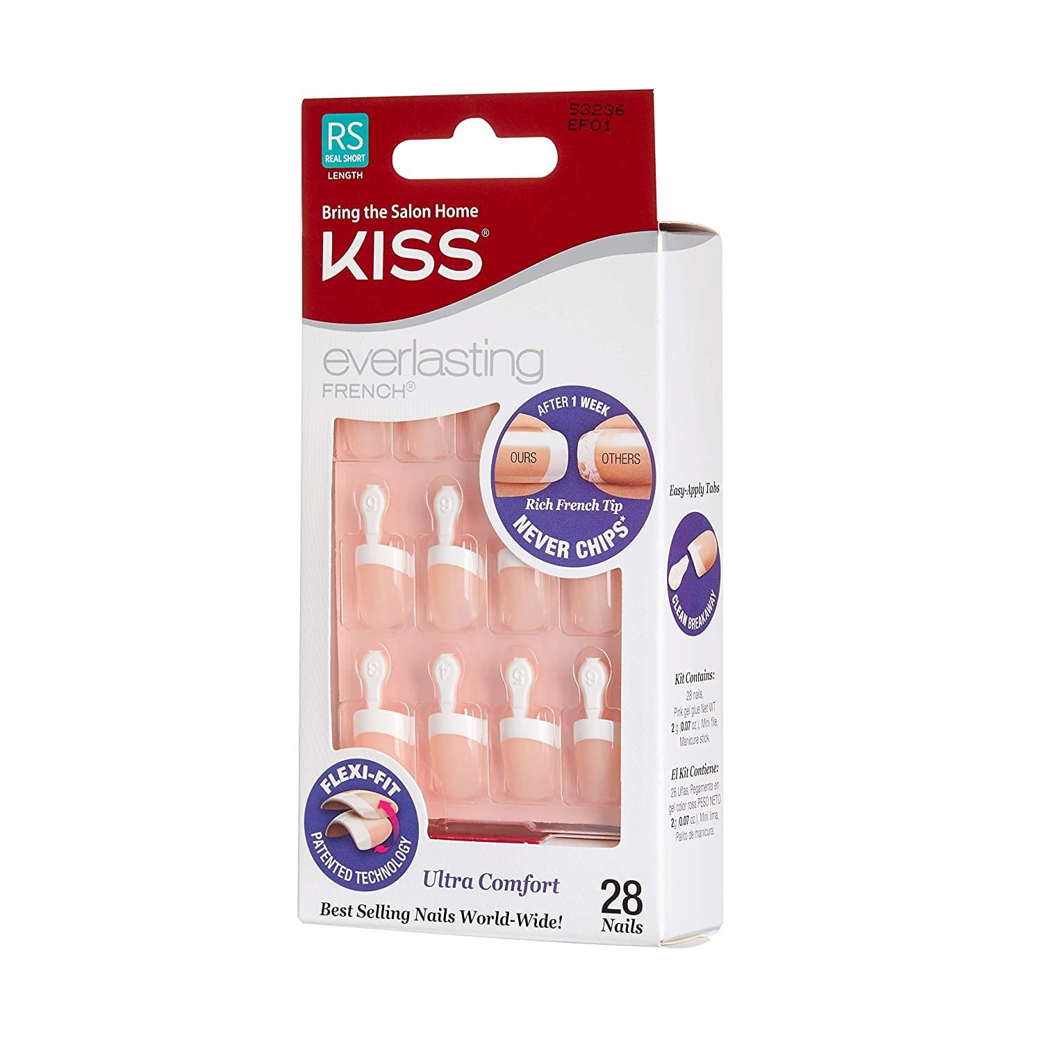 Kiss Everlasting French Nail Manicure, Real Short, "Endless", 28 Nails