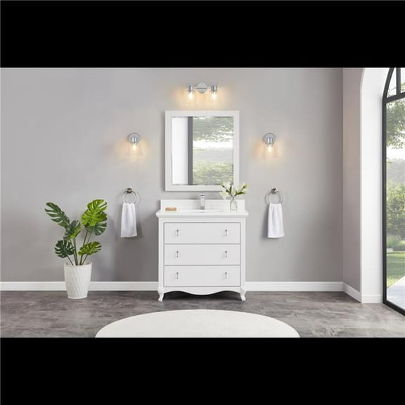 Legion Furniture WS2512-36-W 36 in. White Finish Solid Wood Sink Vanity, 1 in. Artificial Stone Top