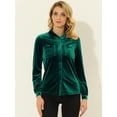 thumbnail image 2 of DARING DIVA Women's Office Pocket Front Long Sleeve Button Down Velvet Shirt L Dark Green, 2 of 5