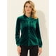 thumbnail image 2 of INSPIRE CHIC Blusa de manga larga con bolsillo delantero y cuello de punta para mujer, camisa de terciopelo de trabajo con botones Verde oscuro XL, 2 of 5