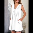 thumbnail image 4 of Women'S Summer Loose Sleeveless Pleated Front Tie V Neck Jumpsuit White L, 4 of 6