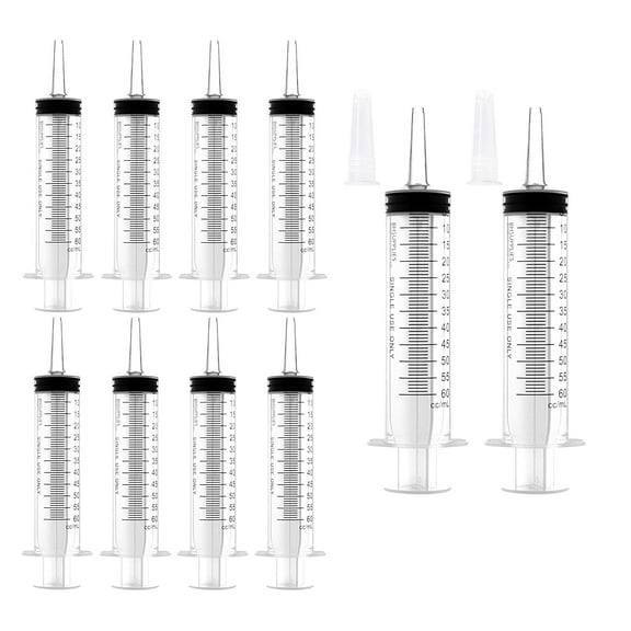 BH Supplies 60mL Syringe Catheter Tip Sterile with Caps - (No Needle) - Sterile, Individually Wrapped - 10 Syringes