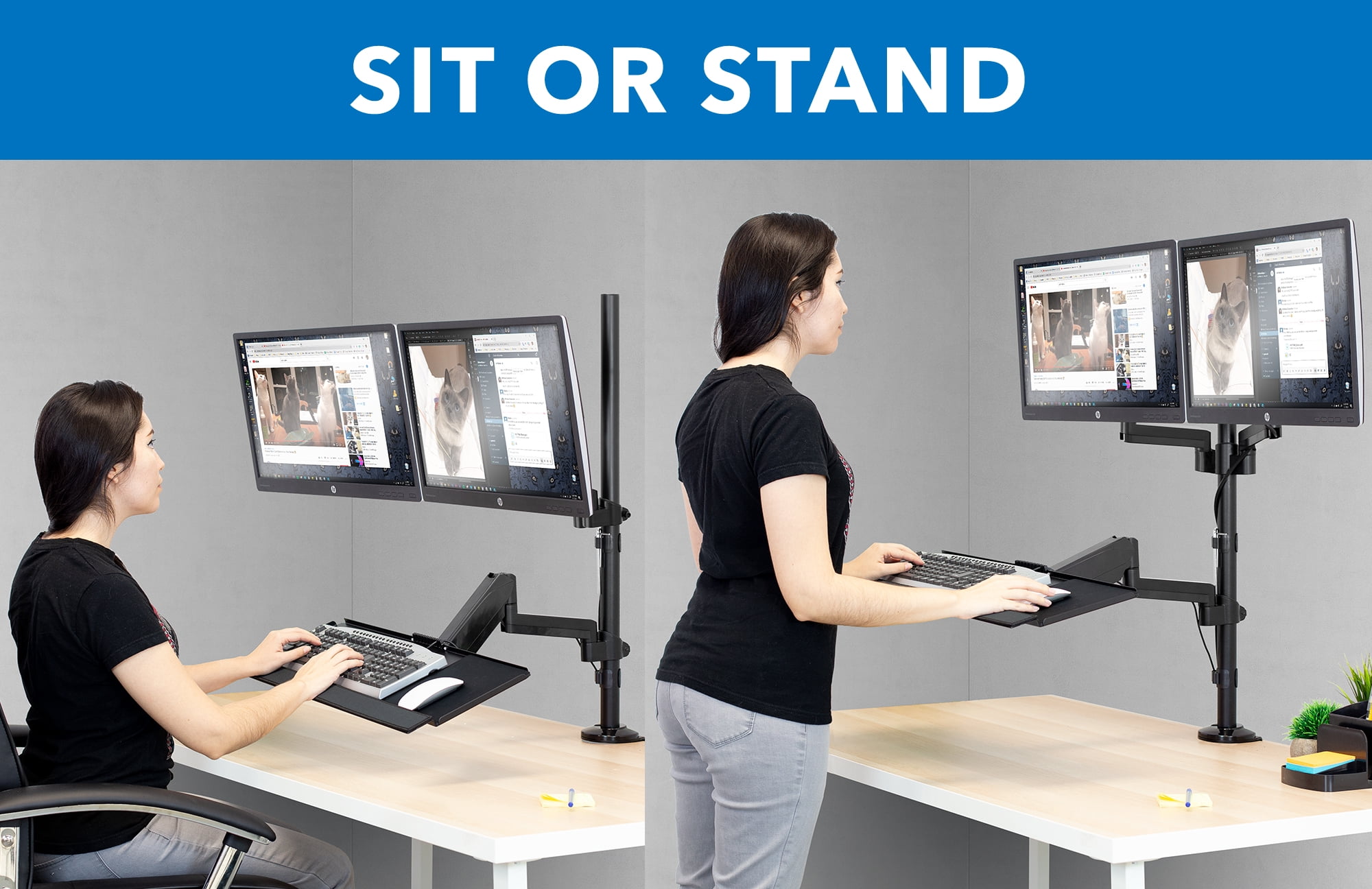 Mount-It! Dual Monitor Sit-Stand Desk Mount | Fits 17"-32" Computer Screens