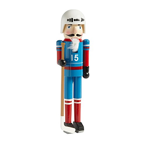 Nantucket Home Wooden Christmas Nutcracker Decor, 15Inch (Light Blue/Red Hockey Player