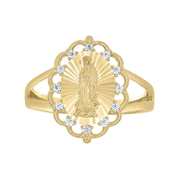 10kt 10k Yellow Gold Womens Cubic-Zirconia Flower Head Guadalupe Religious Ring