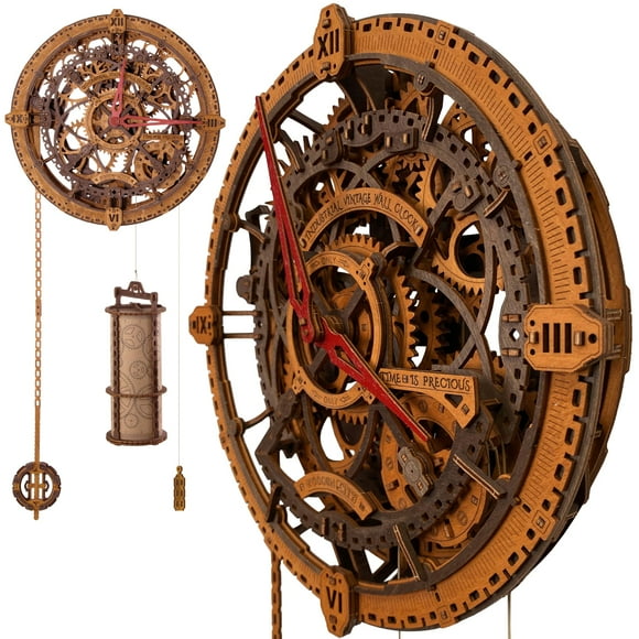WOODEN.CITY 3D Wooden Puzzles for Adults Crafts - Industrial Vintage Wall Clock Model Kit - Mechanical Clock Building Kit - Engineering Hobbies
